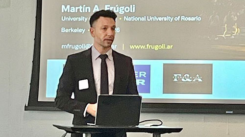 El profesor Mart&iacute;n Fr&uacute;goli expuso en la conferencia Organized Crime, Migration, Investments, Trade and Rule of Law en UC Berkeley