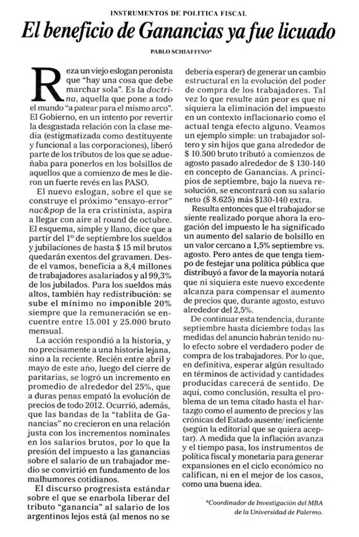 El beneficio de Ganancias ya fue licuado  Facultad de 